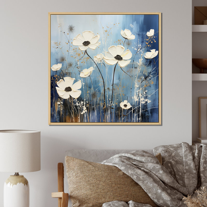 «White and Blue Fields of Wildflower Beauty II», reproduction sur toile, Cadre naturel flottant, H 24 po x l 24 po x P 1 po