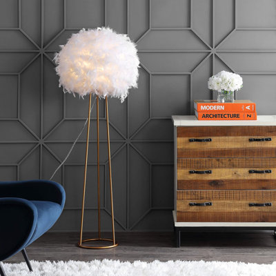 52" Feather Metal LED Floor Lamp – Modern Bohemian Design For Office, Living Room, And Bedroom