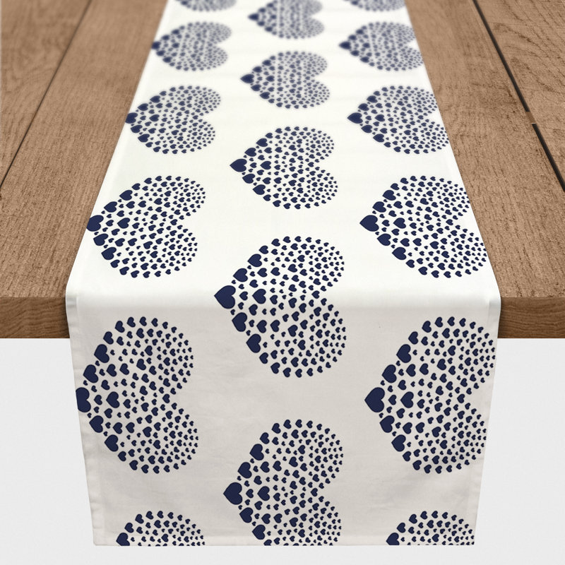Ferrier Heart Table Runner, 90" L x 16" W, Navy Blue