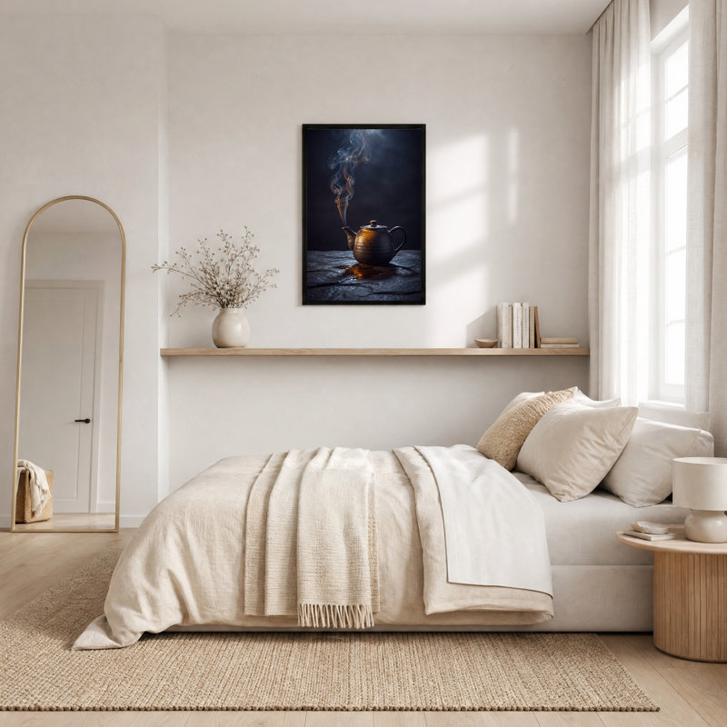 Théière en céramique sur toile ardoise foncée, H 18 po x l 12 po