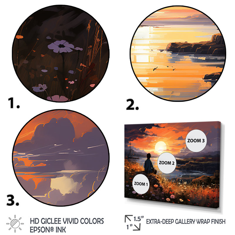 «Sunrise Kid Solutide», art mural «Coastal Sunset», Cadre flottant blanc, H 12 po x l 20 po x P 1 po
