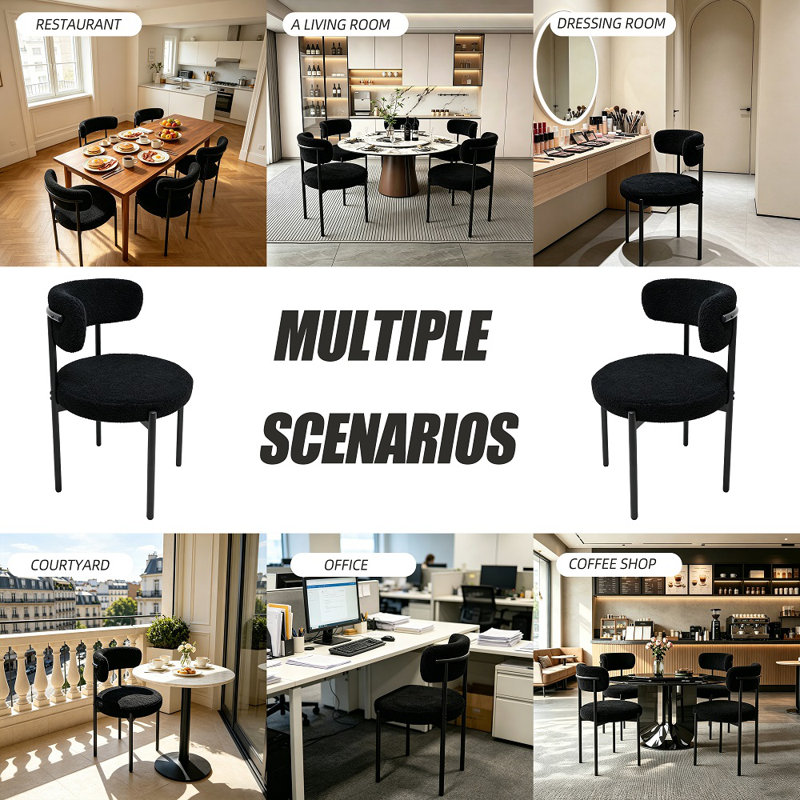 Ensemble de 4 chaises de salle à manger d'inspiration médiévale avec dossier incurvé, structure robuste en métal et en bois avec sièges rembourrés