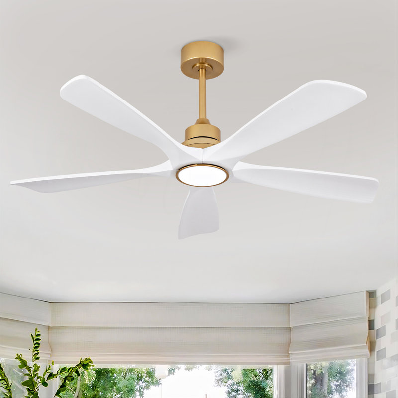 Ventilateurs de plafond d'intérieur chaud de 52 pouces avec lumières et télécommande, DEL à intensité variable, 5 pales en bois massif, moteur à courant continu réversible. Ventilateur de plafond avec éclairage pour chambre à coucher, salon, salle d'étude