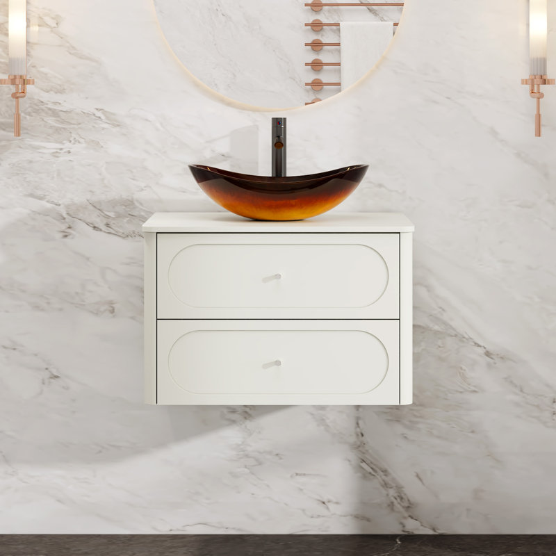 Meuble-lavabo mural simple 30 po avec lavabo vasque, robinet, Beige, 30"