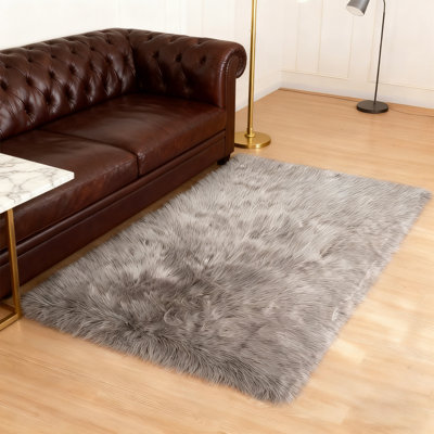 Luxurious Plush Gray Faux Sheepskin Rug