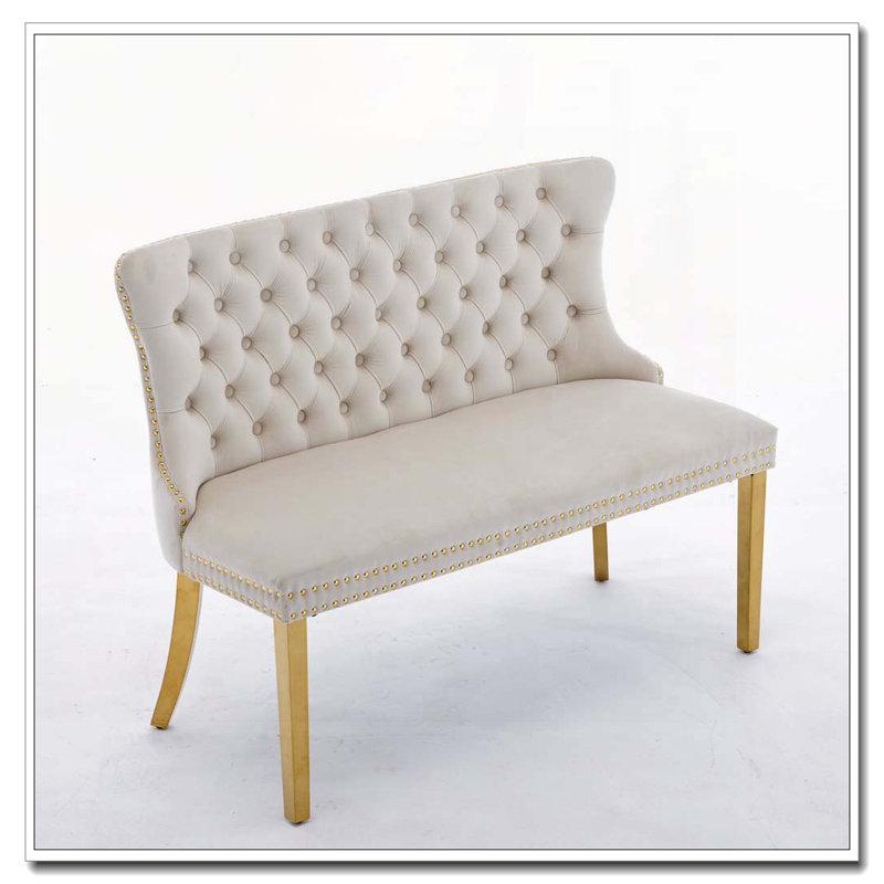 Velvet Double Dining Loveseat Bench, Beige/Gold