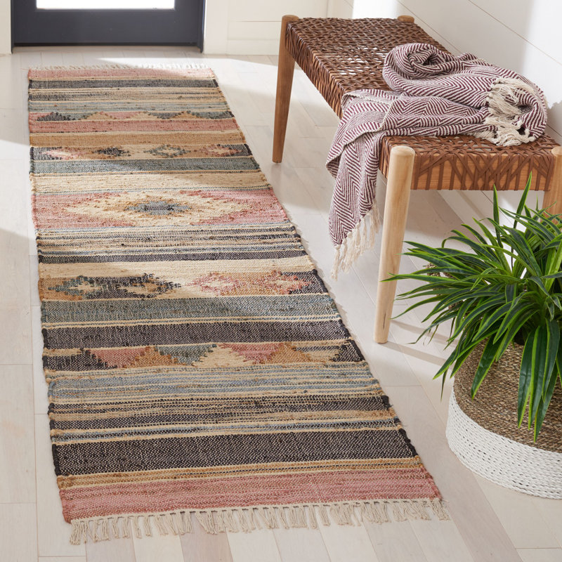 Friley Southwesten Flatweave Jute/Cotton Blue/Rust Area Rug, Runner 2'3" x 7'