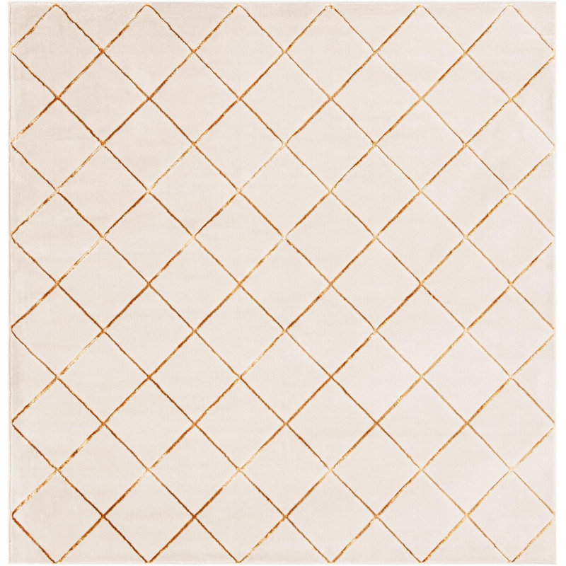 Contemporary Etowah Area Rug White and Gold Color, Square 7'10"