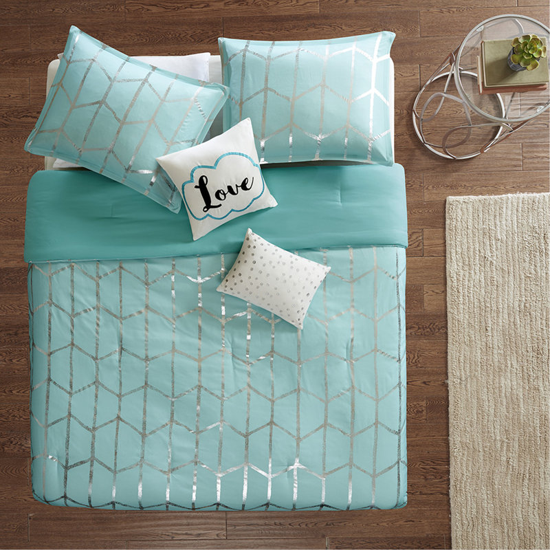 Ensemble d'édredon simple / simple TG, Édredon simple + 3 pièces supplémentaires, Aqua / argenté