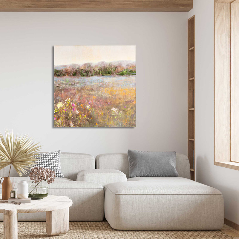 Meadow Moonrise par Katie Swatland - Peinture, L 18 po x H 18 po, Toile tendue