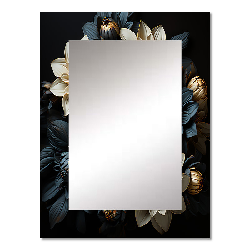 Mums Noir Black Enchantment I - Mums Mirror, Traditional Unique Wall Mirror, Printed Metal Art, 32" x 24"