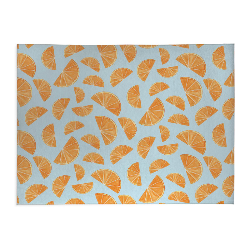 Tapis de cuisine antidérapant Summer Oranges, Bleu nuage, Rectangle 5 pi x 7 pi