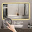 Miroir mural de 48 po x 32 po avec miroir de coiffeuse aux coins arrondis, affichage de la température, éclairage tricolore, désembuage, cadre en alliage d'aluminium de haute qualité, verre trempé haute définition