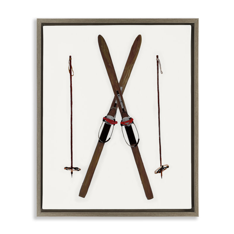 Art mural sur toile Minimal Winter Skis par Charity Henderson, H 31 po x l 25 po, Cadre flottant orme Montalcino