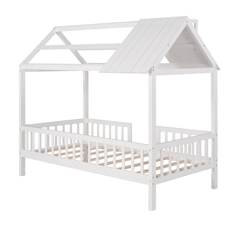 Lit simple en bois avec clôture, Blanc
