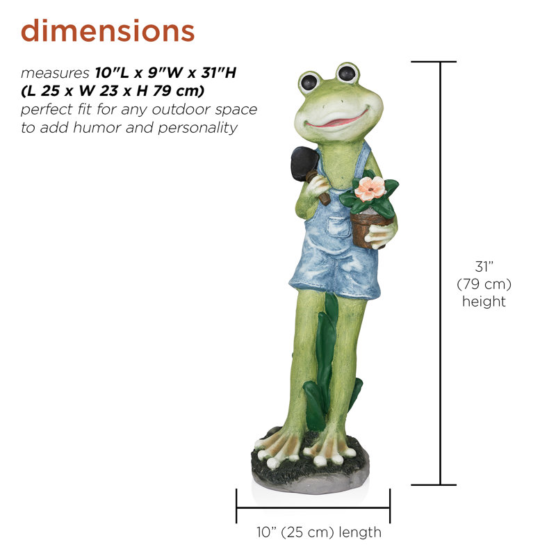 Statue de grenouille jardinier 31 po, statuaire ludique pour jardin, patio et pelouse