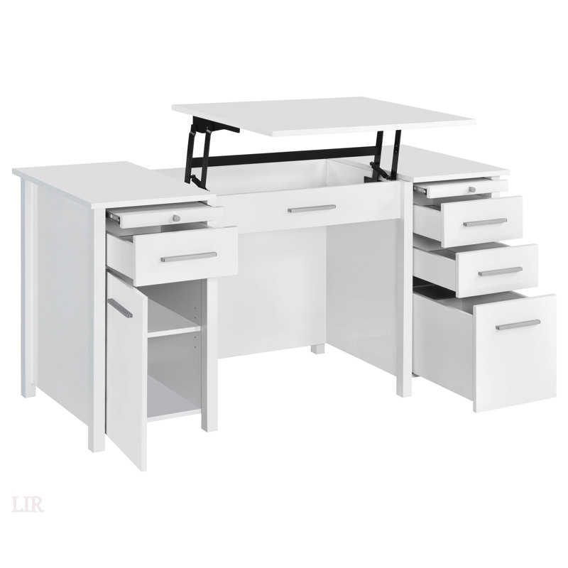 Rayna White High Gloss 4-Drawer Office Desk With Smooth Ball Bearing Glides And Soft-Close Drawers For Modern Workspaces