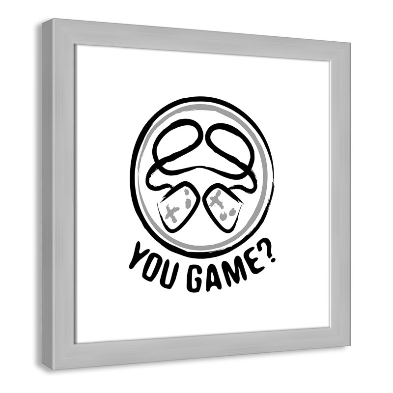 Décoration murale pour enfants avec emblème de jeu, H 17 po x l 17 po x P 1,18 po, Encadré plat argent