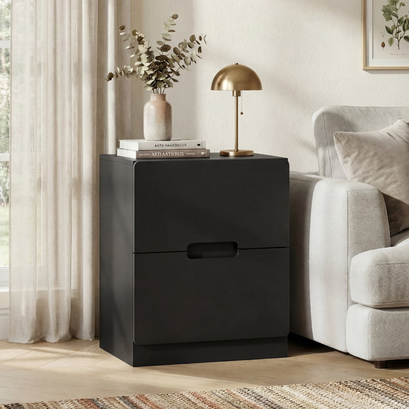 Handless Nightstand With 2 Drawers, Black