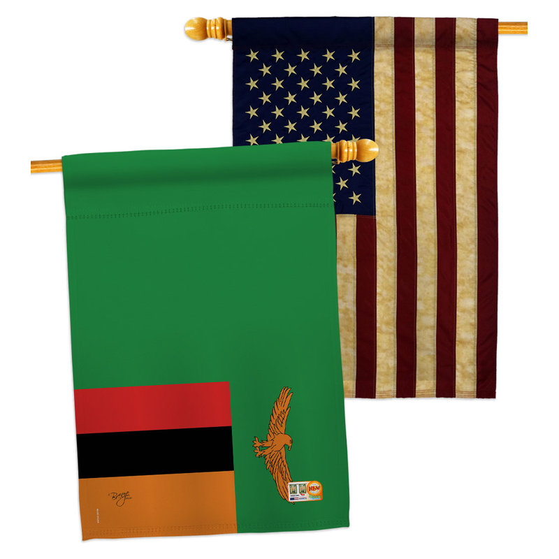 Drapeau de maison en polyester à 2 côtés 3 pi 3 po x 2 pi 3 po Zambia