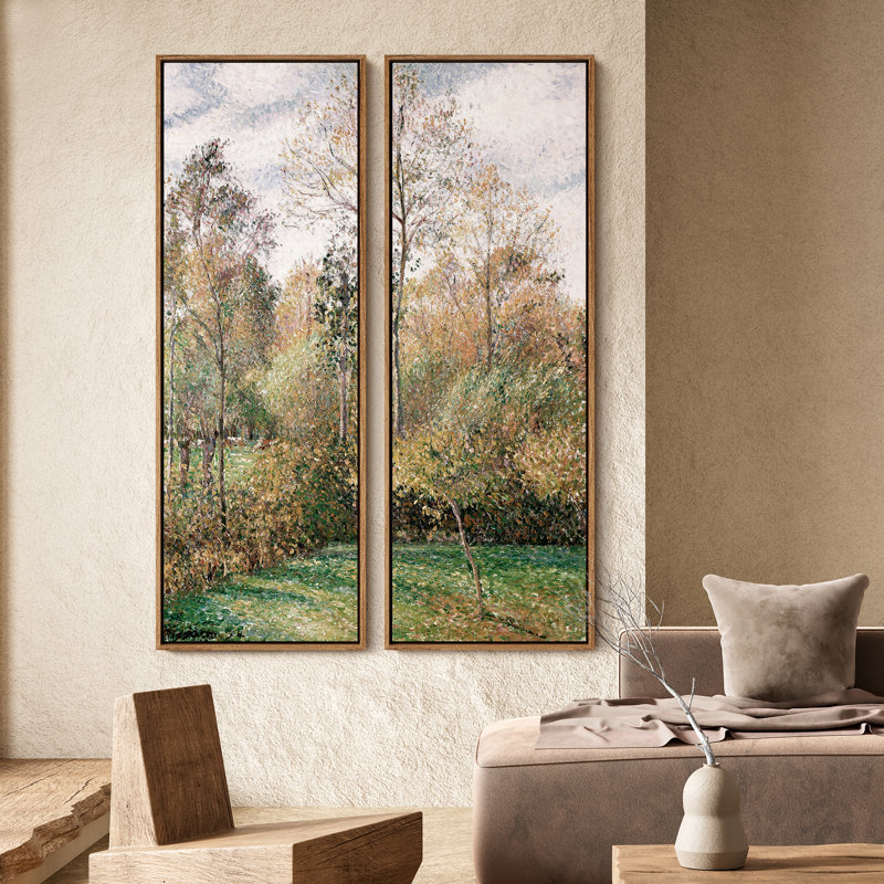 «Vintage Autumn, Poplars», art mural - ensemble de 2 toiles encadrées 20 po x 60 po, Naturel