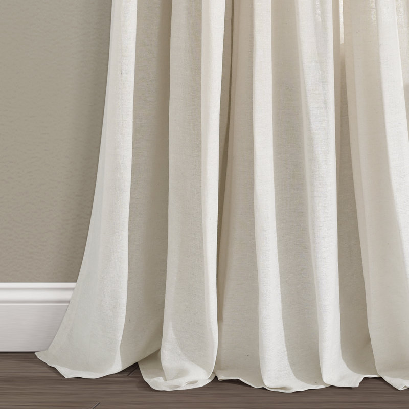 Off White Linen Blend Pleated Rod Pocket Window Panel