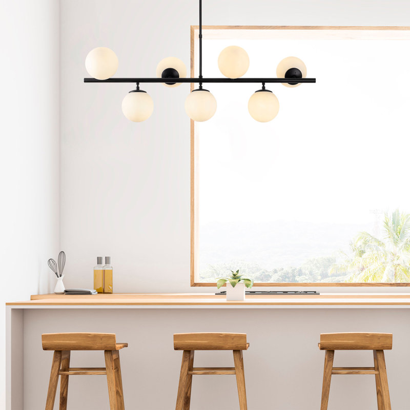 Luminaire suspendu linéaire à 7 lumières pour îlot de cuisine Luper, Noir, Clair