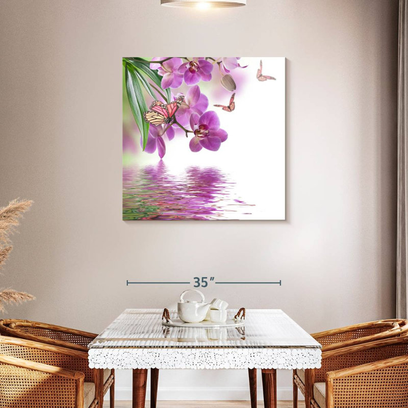 Orchidée Harnek et papillons, H 36 po x l 36 po