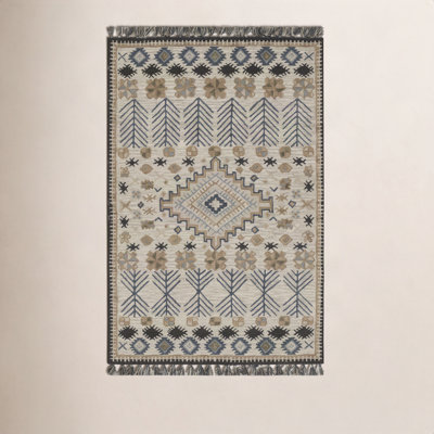 Anine Beige Black Hand-Tufted Wool Rug