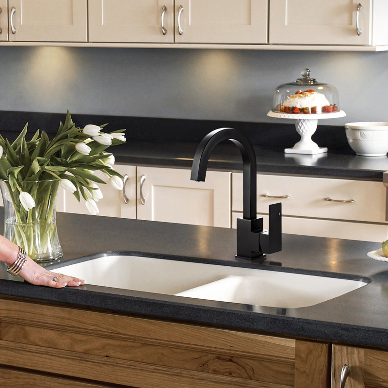 Single-Handle Stainless Steel Bar Faucet, Single Hole, Deck Mount, With Supply Lines, Matte Black