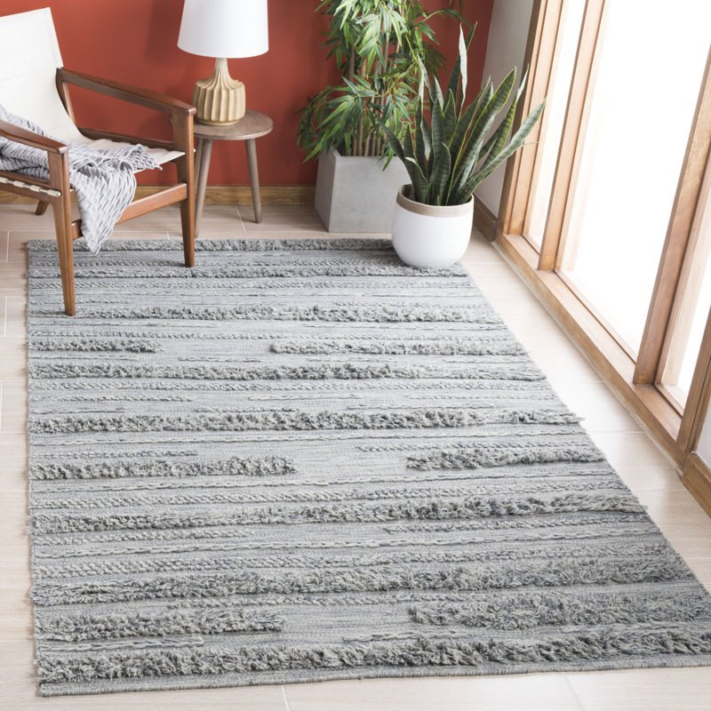 Hartzler Hand-Woven Flatweave Grey/Ivory Area Rug, Rectangle 8' x 10'