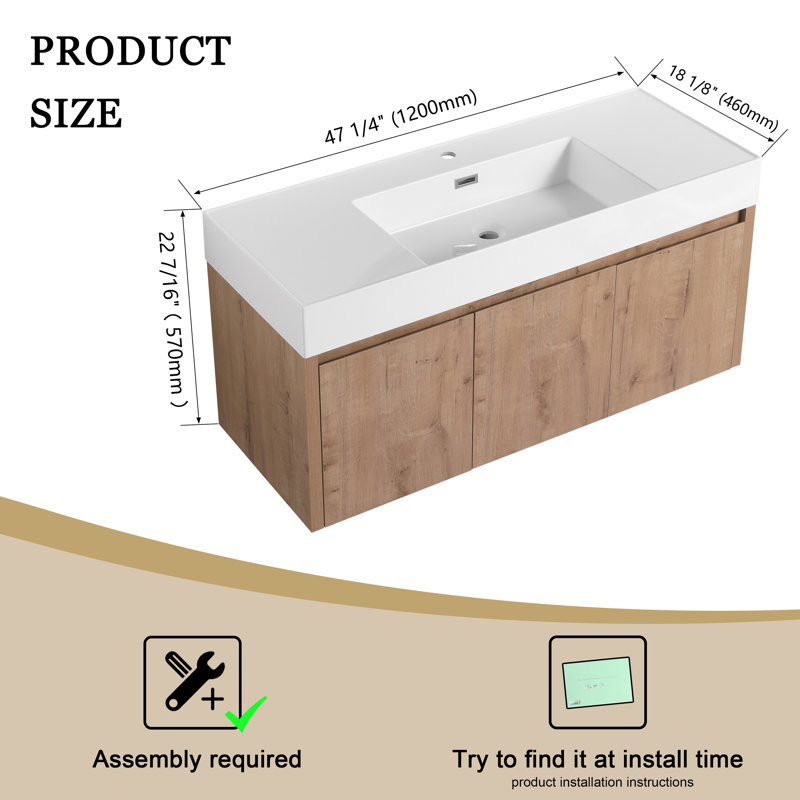 Ensemble de meuble-lavabo mural simple 47 po Tymiesha
