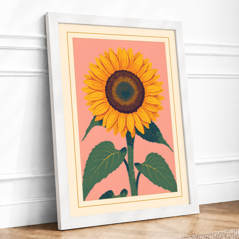 Golden Sunflower Botanical - Print, A2 - 59.4 x 42.0 cm, White