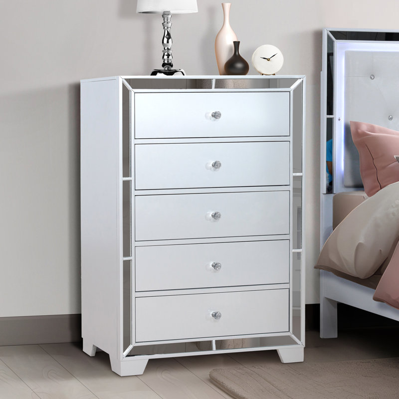 Fazeley 5 - Drawer Chest with Mirror Trim, White
