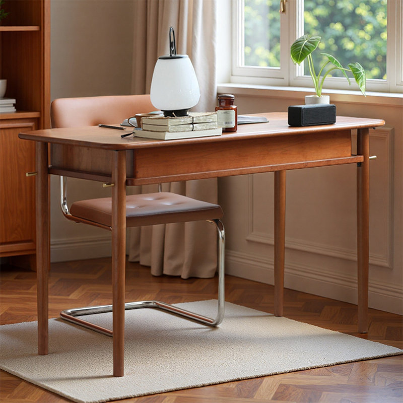 Simple Rectangular Medium Cherry Wood Writing Desk, 29.52" H x 39.37" W x 20.47" D