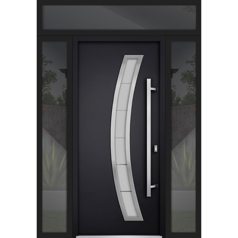 Deux 96'' Front Entry Doors, Black, Left Hand/Inswing, 96" H x 60" W x 3.25" D