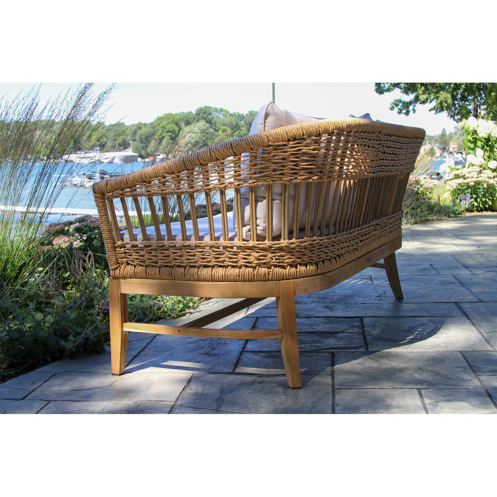 Dunkirk 69'' Wide Straight Premium All-Weather Wicker Patio Sofa with Sunbrella® Cushions