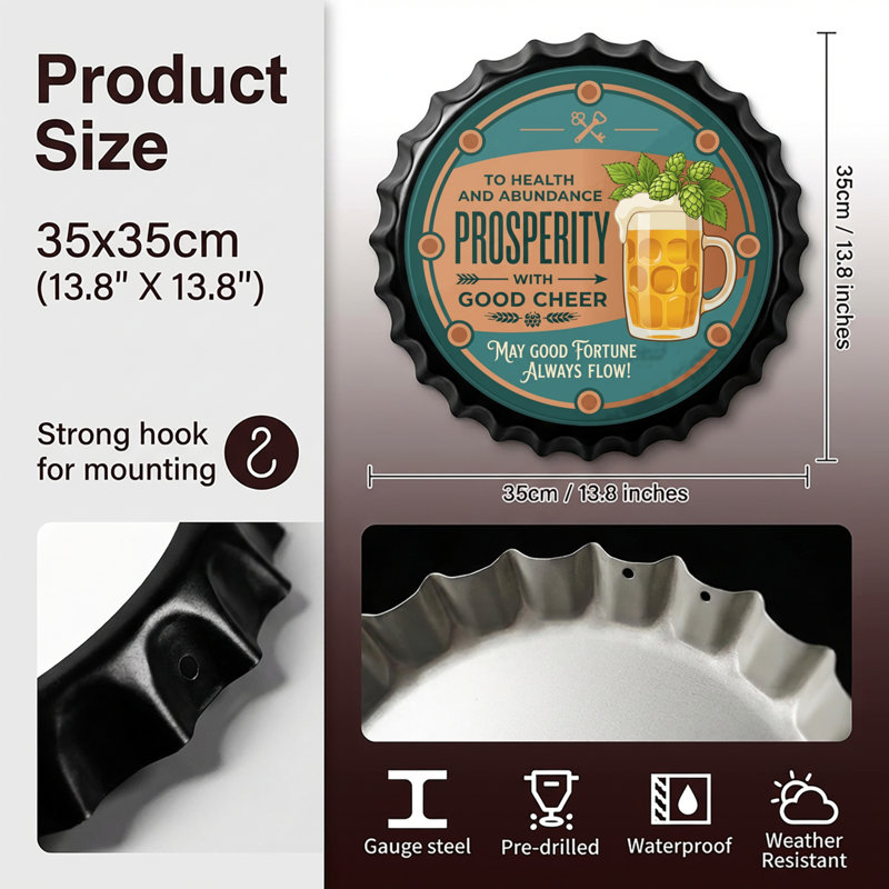 Bouchon de bière, capsules de bouteilles, plaques en métal, plaque murale, décor à la maison, 13,8 x 13,8 pouces