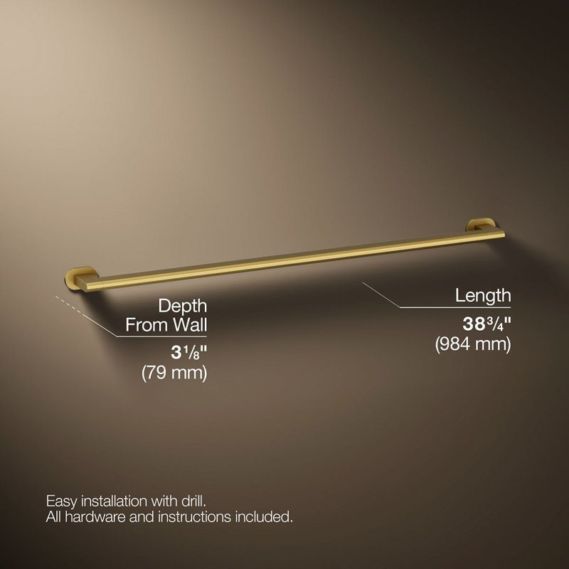Belay Grab Bar, Brushed Brass, 1.75" H x 36" L