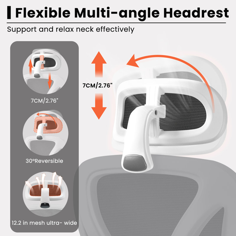 Comfy Breathable Ergonomic Task Chair with Headrest, White