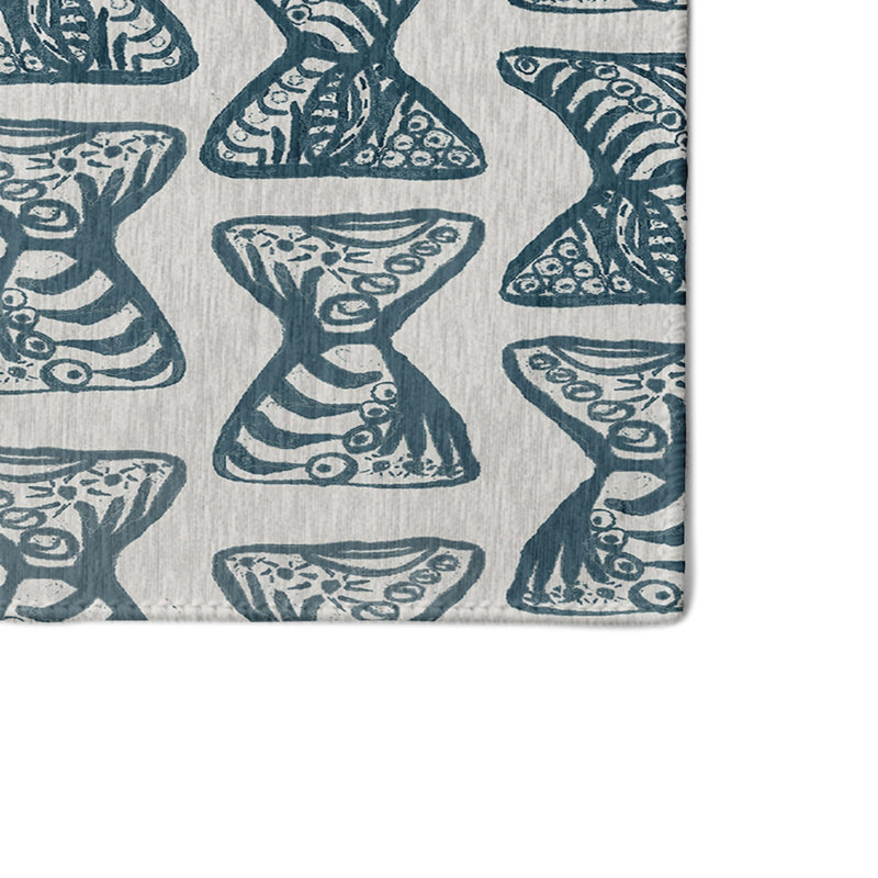 Tapis décoratif bleu sarcelle géométrique, Rectangle 3 pi x 5 pi