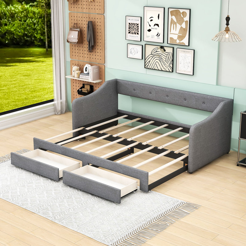 Jahmiere King Size Single Daybed with Two Drawers, Gris