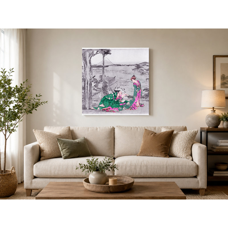 Chiffres par une côte avec le mont Fuji - art mural carré sur toile, 16" W x 16" H