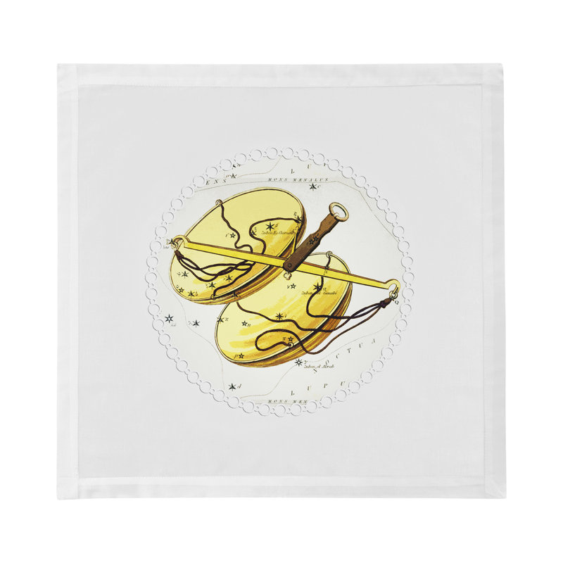 Zodiac Libra Cotton Sateen Dinner Napkins, White