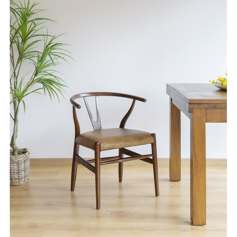45cm H Genuine Leather Upholstered Slat Back Side Chair
