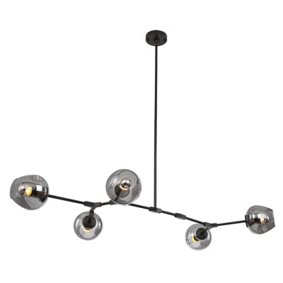Industrial 5 Light Black Linear Shade Chandelier