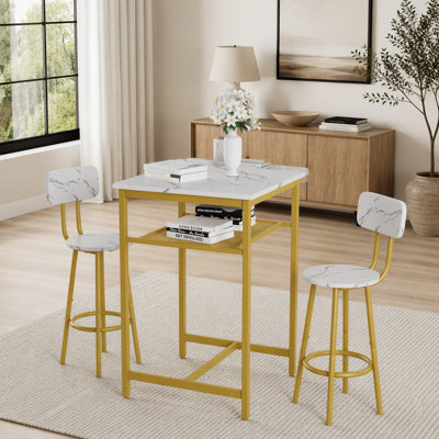Compact Bar Table Set with 2 Stools, Backrests, and Partition for Modern Dining and Entertaining