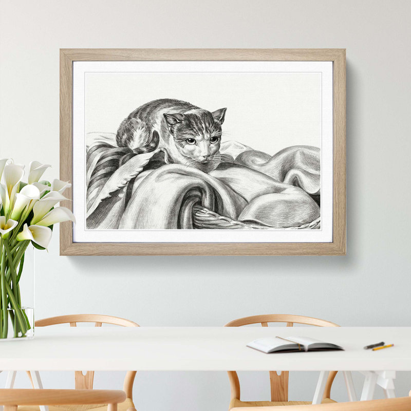 Cat in a Basket by Jean Bernard - Picture Frame Graphic Art Print, Oak Framed, 27cm H x 36cm W x 2cm D