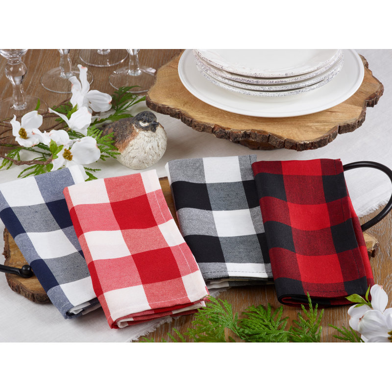 Red and White Buffalo Plaid Cotton Blend Square Napkin Set