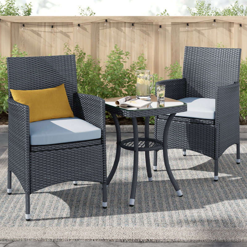 2 - Person Patio Dining Set with Square Table , Cushions Included, Grey